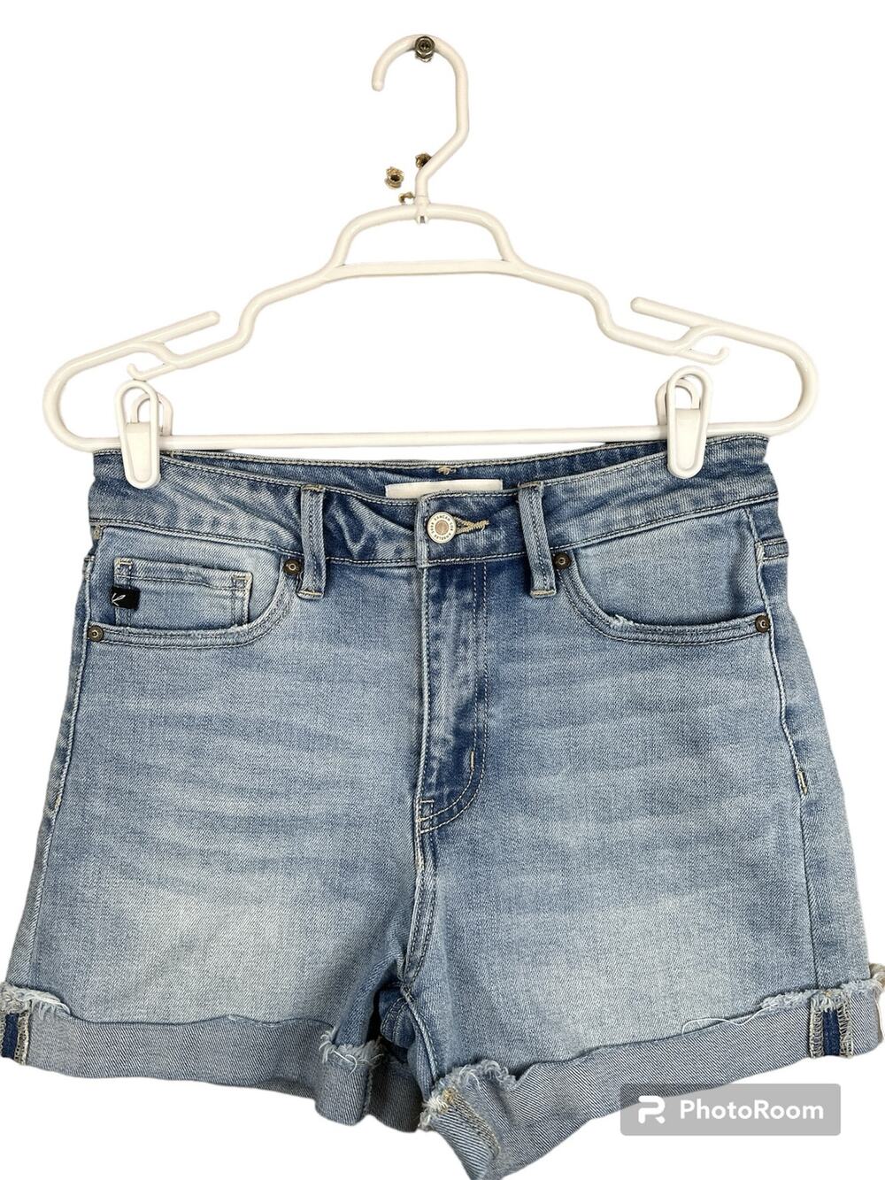 Kancan Light Wash 'Jasmine' High Rise Fold Over Blue Jean Shorts Size Large